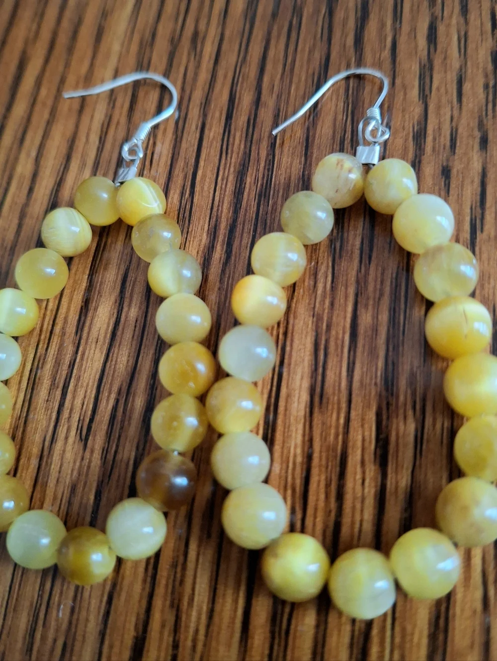 Earrings Golden Tigers Eye Beaded Hoop Sterling Silver Handmade